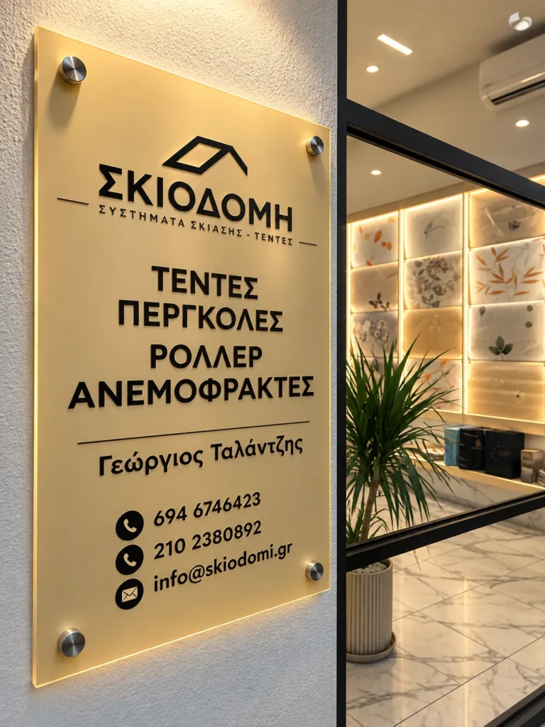 Η πινακίδα της ΣΚΙΟΔΟΜΗΣ στην είσοδο